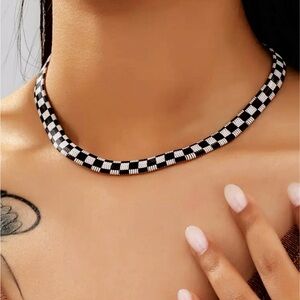 BOGO! Checker Chain Necklace Black + White - NEW Boutique